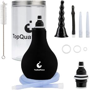 TopQuaFocus Enema Bulb Kits for Women and Men,Intimate Female Shower,Anal Douche Bulb with 5 Replaceable Nozzle & 27.56" Silicone Tube, BPA & Phthalates-Black