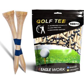 Bamboo Golf Tees, Four Size Options (1-1/2", 2-1/8", 2-3/4'' & 3-1/4''), Pack of 150/100 Professional Tees, Reduce Friction & Side Spin, More Sturdy and Stable Golf Tees
