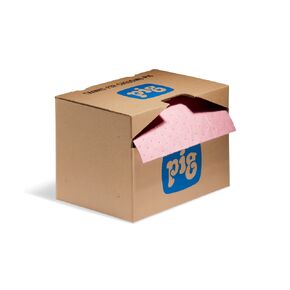 New Pig Rip-&-Fit Hazmat Mat Roll in Dispenser Box, Create Custom Size Mats, Absorbs Hazardous Chemicals - Acids, Bases & Unknowns, Heavyweight, 7-Gal Absorbency, (1) 60'L x 15" W Roll, Pink, MAT342