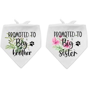 2 Pack Promoted to Big Brother Sister, White Flower Pattern Cotton Pet Dog Bandana, Pet Dog Pregnancy Announcement Gender Reveal Photo Prop for Dog Lovers Owner Gifts