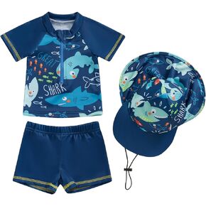 Toddler Baby Boy Rash Guard 3pcs Swimsuit Beach Sunsuit Shark Dolphin Bathing Suit Newborn Swimwear