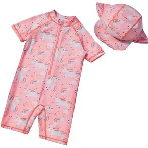 Baby Toddlers Kids Swimsuit One Piece with Sun Hat Rash Guard Rash Guard Surfing Suit Sun Protection