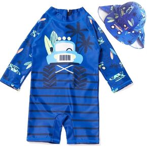 Baby Toddlers Kids Swimsuit One Piece with Sun Hat Rash Guard Rash Guard Surfing Suit Sun Protection