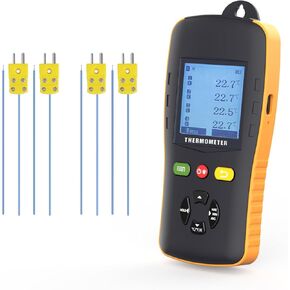 Thermocouple Thermometer Data Logger for K/T/J Type Probe,4 Channels Handheld USB Temperature Recorder with Sound Alarm,Calibration,49920 Groups Report in Kuwait