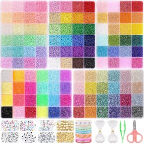 Funtopia 61000pcs 2mm Seed Beads for Jewelry Making, 5 Types 120 Colors Small Glass Beads for Bracelets, Friendship Bracelet Kit with Alphabet Letter Beads, Smile Face Beads for DIY, Art and Craft