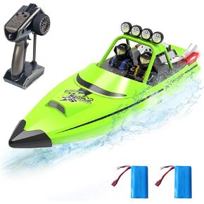 RC Boat with LED Light for Kids Adults, 2.4GHz Self Righting Remote Control Boat, 30KM/H High Speed Racing Boats Toy for Pools Lakes River, 2 Rechargeable Batteries for 30+ Mins Play Time