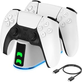PS5 Slim Controller Charger Station,Fast Charging Ps5 Controller Charger for Edge & Dual Controller,Ps5 Controller accessories with Charging Cable,Ps5 controller Stand Dock with RGB LED Indicators