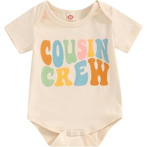 VISGOGO Newborn Baby Girl Boy Romper Lil Cousin Bodysuit Short Sleeve Embroidery Toddler Big Cousin Shirt Tops Summer Clothes
