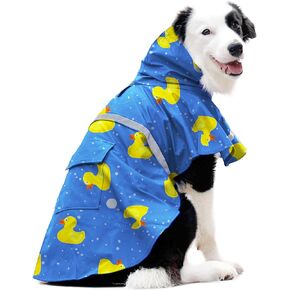 DELIFUR Large Dog Raincoat - Waterproof Dog Rain Poncho Adjustable Double Layer Rain Jacket with Hood for Medium Large Dogs Designed with Leash Hole Reflective Strip (Blue Dinosaur, Medium)