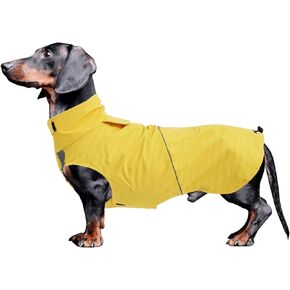 Dachshund Raincoat, Sausage rain Coats, Suitable for Dachshunds Corgi Weiner, Dog Waterproof Coat with Reflective Stripe underbelly Protection - Yellow - L