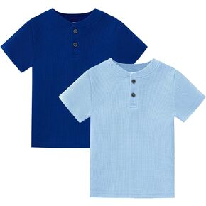 XMWEALTHY Baby Boys' Toddler 2-Pack Waffle Short Sleeve Henley Shirts