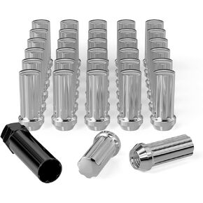 9/16-18 Wheel Lug Nuts, 32pcs 9/16x18 Lug Nut 2 inch Long Spline Drive Cone Seat with 1 Socket Key for 1994-2011 Dodge Ram 2500 3500 8 Lug Aftermarket Wheels