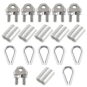 M6 Cable Clamps Thimbles 1/4 Inch Wire Rope Clamp Silver Thimble and Aluminum Crimping Loop 304 Stainless Steel Wire Rope Accessory Kit for 1/4 Inch Wire Rope Cable Thimbles Rigging