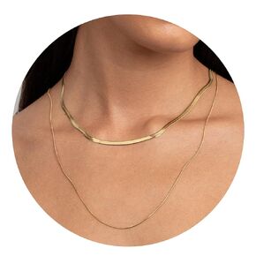 18K Real Gold Plated Snake Chain Necklace | Adjustable Herringbone Necklace Dual Chain Minimalist Jewelry for Women Mom and Girls
