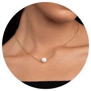 18K Real Gold Plated Freshwater Pearl Necklace | Adjustable Single Pendant Necklace Minimalist Jewelry for Women Mom and Girls