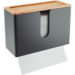 Bamboo Paper Towel Dispenser with Removable Top Tray for Bathroom and Kitchen - Wall Mount and Countertop Multifold Paper Towel, C-Fold, Zfold, Tri fold Hand Towel Holder Commercial (Black)