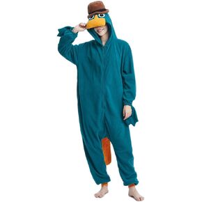 OGU' DEAL Unisex Perry Platypus Costumes Onesies Adult Cartoon Cosplay Pajamas with Zipper Sleepwear for Men and Women