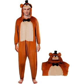 Adult Freddy Bear Plush Jumpsuit Pajamas Cosplay Freddy One Piece Halloween Costume Sleepwear Homewear Unisex