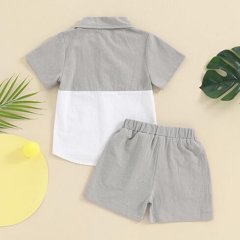 fhutpw Toddler Boy Patchwork Summer Outfits Short Sleeve Button Down Shirt Tops & Casual Shorts Sets Baby 2T 3T 4T 5T Clothes in Saudi Arabia