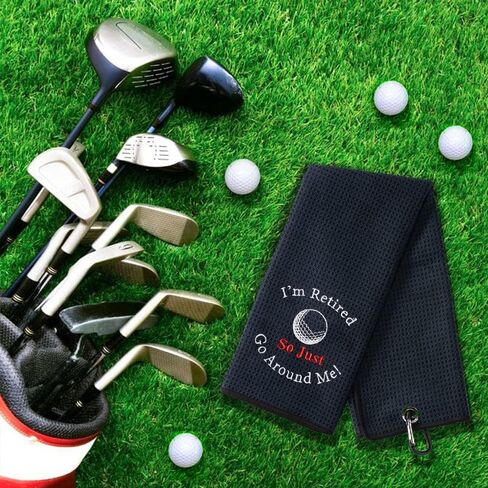 I'm Retired So Just Go Around Me Funny Golf Towel, Embroidered Golf Towels for Golf Bags with Clip, Golf Gifts for Men Woman, Birthday Gifts for Golf Fan, Retirement Gift in Saudi Arabia