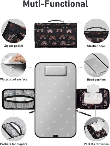 Babebay Portable Diaper Changing Pad, Travel Baby Changing Pad with Wipes Pocket, Changing Pad for Newborn Girl & Boy, Waterproof Portable Changing Mat, Boho Rainbow Sun in Saudi Arabia
