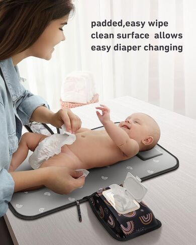Babebay Portable Diaper Changing Pad, Travel Baby Changing Pad with Wipes Pocket, Changing Pad for Newborn Girl & Boy, Waterproof Portable Changing Mat, Boho Rainbow Sun in Saudi Arabia