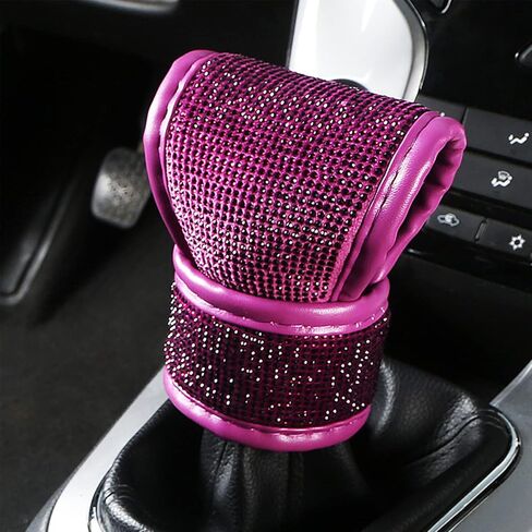 Bling Bling Auto Shift Gear Cover, Leather Auto Gear Shift Knob Cover with Crystal Glitter Bling Rhinestones for Girls,Lady Universal Fit (Red) in Kuwait