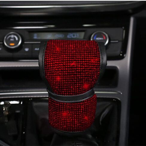 Bling Bling Auto Shift Gear Cover, Leather Auto Gear Shift Knob Cover with Crystal Glitter Bling Rhinestones for Girls,Lady Universal Fit (Red) in Kuwait