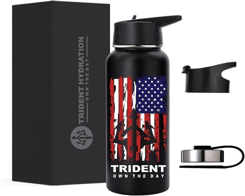 American Flag Water Bottle, 21 oz Insulated Water Bottle, Reusable Water Bottle with Straw, Leak Proof Water Bottles, Thermos Water Bottle - Retired Navy Combat Vet Small Business (Black, 21 Oz) in Saudi Arabia