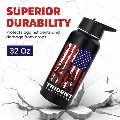 American Flag Water Bottle, 21 oz Insulated Water Bottle, Reusable Water Bottle with Straw, Leak Proof Water Bottles, Thermos Water Bottle - Retired Navy Combat Vet Small Business (Black, 21 Oz) in Saudi Arabia
