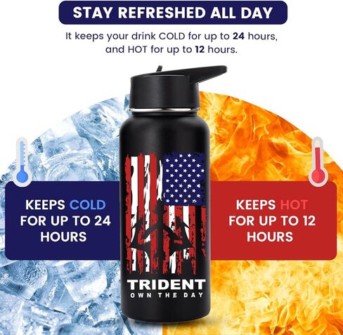 American Flag Water Bottle, 21 oz Insulated Water Bottle, Reusable Water Bottle with Straw, Leak Proof Water Bottles, Thermos Water Bottle - Retired Navy Combat Vet Small Business (Black, 21 Oz) in Saudi Arabia