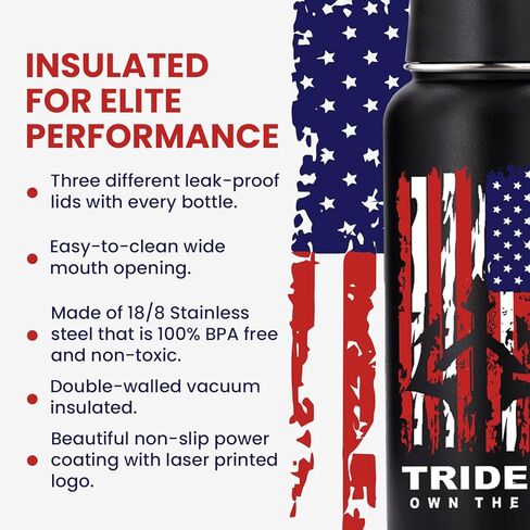 American Flag Water Bottle, 21 oz Insulated Water Bottle, Reusable Water Bottle with Straw, Leak Proof Water Bottles, Thermos Water Bottle - Retired Navy Combat Vet Small Business (Black, 21 Oz) in Saudi Arabia