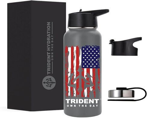 American Flag Water Bottle, 21 oz Insulated Water Bottle, Reusable Water Bottle with Straw, Leak Proof Water Bottles, Thermos Water Bottle - Retired Navy Combat Vet Small Business (Black, 21 Oz) in Saudi Arabia