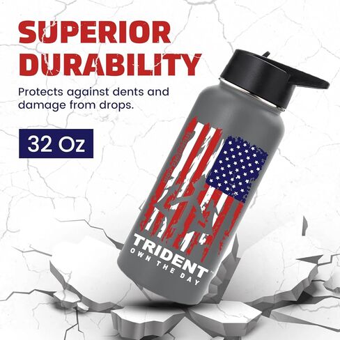 American Flag Water Bottle, 21 oz Insulated Water Bottle, Reusable Water Bottle with Straw, Leak Proof Water Bottles, Thermos Water Bottle - Retired Navy Combat Vet Small Business (Black, 21 Oz) in Saudi Arabia