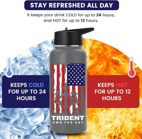 American Flag Water Bottle, 21 oz Insulated Water Bottle, Reusable Water Bottle with Straw, Leak Proof Water Bottles, Thermos Water Bottle - Retired Navy Combat Vet Small Business (Black, 21 Oz) in Saudi Arabia