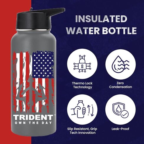 American Flag Water Bottle, 21 oz Insulated Water Bottle, Reusable Water Bottle with Straw, Leak Proof Water Bottles, Thermos Water Bottle - Retired Navy Combat Vet Small Business (Black, 21 Oz) in Saudi Arabia