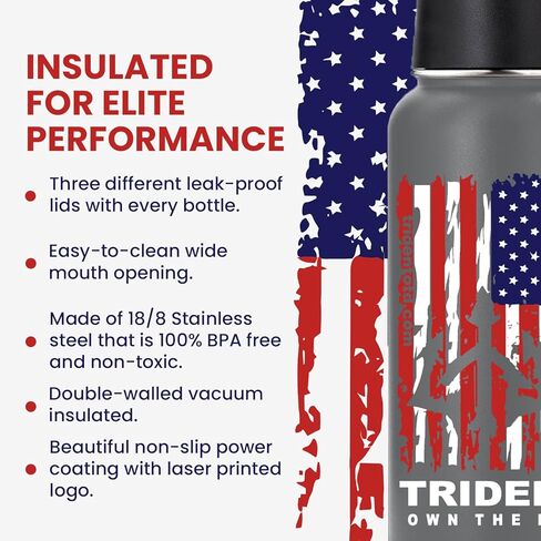 American Flag Water Bottle, 21 oz Insulated Water Bottle, Reusable Water Bottle with Straw, Leak Proof Water Bottles, Thermos Water Bottle - Retired Navy Combat Vet Small Business (Black, 21 Oz) in Saudi Arabia