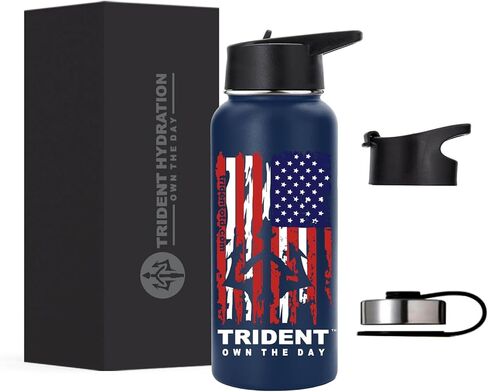 American Flag Water Bottle, 21 oz Insulated Water Bottle, Reusable Water Bottle with Straw, Leak Proof Water Bottles, Thermos Water Bottle - Retired Navy Combat Vet Small Business (Black, 21 Oz) in Saudi Arabia
