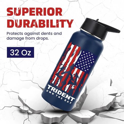 American Flag Water Bottle, 21 oz Insulated Water Bottle, Reusable Water Bottle with Straw, Leak Proof Water Bottles, Thermos Water Bottle - Retired Navy Combat Vet Small Business (Black, 21 Oz) in Saudi Arabia