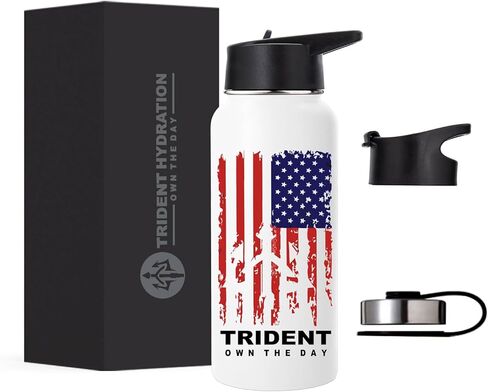 زجاجة مياه معزولة بعلم أمريكي - قفل حراري | أداء النخبة | مانعة للتسرب | خالية من مادة BPA| طلاء بدون عرق (أسود، 32 أونصة) - شركة صغيرة مجروحة من القتال البحري المتقاعد in Kuwait