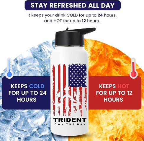 زجاجة مياه معزولة بعلم أمريكي - قفل حراري | أداء النخبة | مانعة للتسرب | خالية من مادة BPA| طلاء بدون عرق (أسود، 32 أونصة) - شركة صغيرة مجروحة من القتال البحري المتقاعد in Kuwait