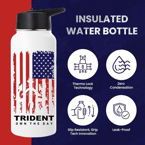 زجاجة مياه معزولة بعلم أمريكي - قفل حراري | أداء النخبة | مانعة للتسرب | خالية من مادة BPA| طلاء بدون عرق (أسود، 32 أونصة) - شركة صغيرة مجروحة من القتال البحري المتقاعد in Kuwait