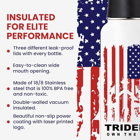 زجاجة مياه معزولة بعلم أمريكي - قفل حراري | أداء النخبة | مانعة للتسرب | خالية من مادة BPA| طلاء بدون عرق (أسود، 32 أونصة) - شركة صغيرة مجروحة من القتال البحري المتقاعد in Kuwait