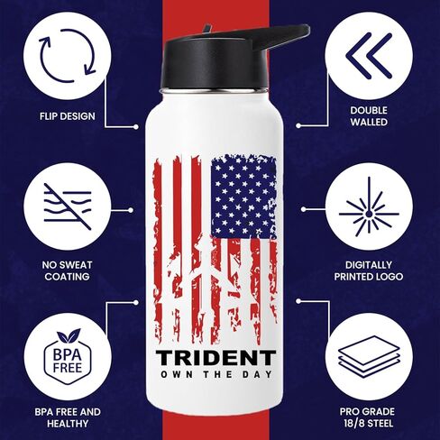 زجاجة مياه معزولة بعلم أمريكي - قفل حراري | أداء النخبة | مانعة للتسرب | خالية من مادة BPA| طلاء بدون عرق (أسود، 32 أونصة) - شركة صغيرة مجروحة من القتال البحري المتقاعد in Kuwait