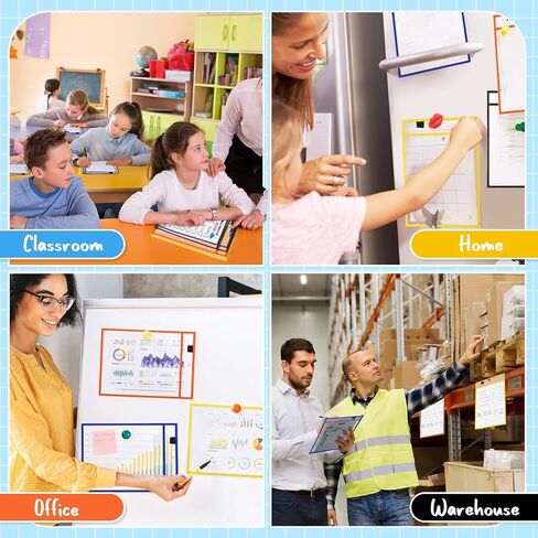 Cholemy 28 Pcs Job Ticket Holder Reusable Ticket Pocket Plastic Dry Erase Sleeves Waterproof Document Protector for Shop Teacher Work Classroom Office (Black, Red, Blue, Green,9 x 12 Inches) in Saudi Arabia