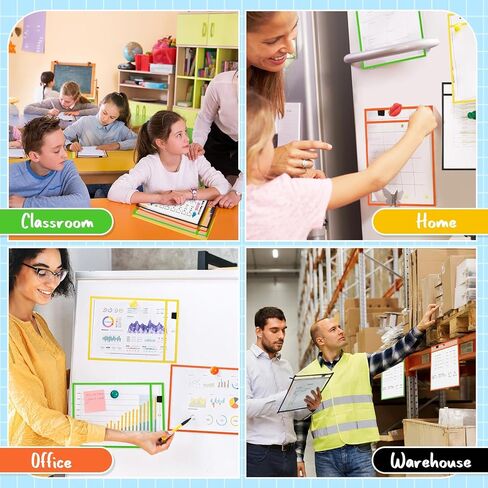 Cholemy 28 Pcs Job Ticket Holder Reusable Ticket Pocket Plastic Dry Erase Sleeves Waterproof Document Protector for Shop Teacher Work Classroom Office (Black, Red, Blue, Green,9 x 12 Inches) in Saudi Arabia