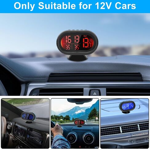 Linkstyle سيارة على مدار الساعة ميزان الحرارة الفولتميتر، الوقت لوحة القيادة شاحنة السيارات السيارات، ساعة لوحة القيادة السيارة مع تاريخ فهرنهايت، ساعة رقمية للسيارة مع 2 أوضاع الألوان LCD الخلفية اكسسوارات السيارات للسيارات 12 فولت in Saudi Arabia