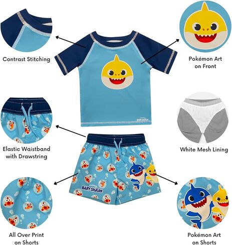مجموعة ملابس بيبي شارك بينك فونج بلوفر للحماية من الطفح الجلدي وسروال السباحة للرضع in Kuwait