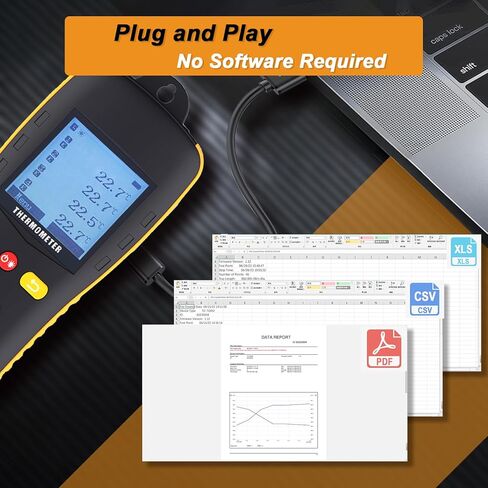 Thermocouple Thermometer Data Logger for K/T/J Type Probe,4 Channels Handheld USB Temperature Recorder with Sound Alarm,Calibration,49920 Groups Report in Kuwait
