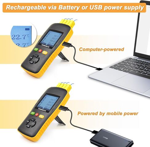 Thermocouple Thermometer Data Logger for K/T/J Type Probe,4 Channels Handheld USB Temperature Recorder with Sound Alarm,Calibration,49920 Groups Report in Kuwait